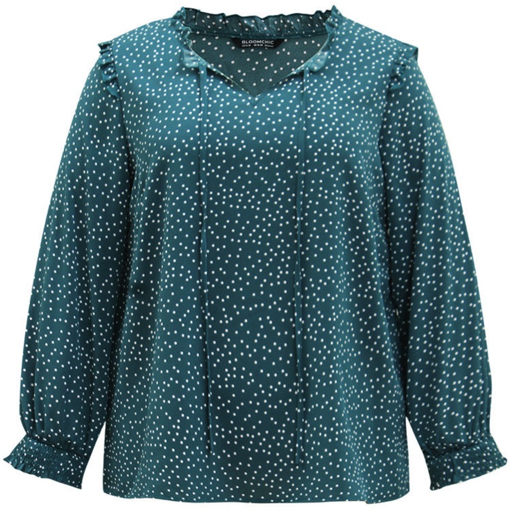 NWT-BloomChic Long Sleeve Teal w/ White Polka Dots Top. Plus Size: 18/20